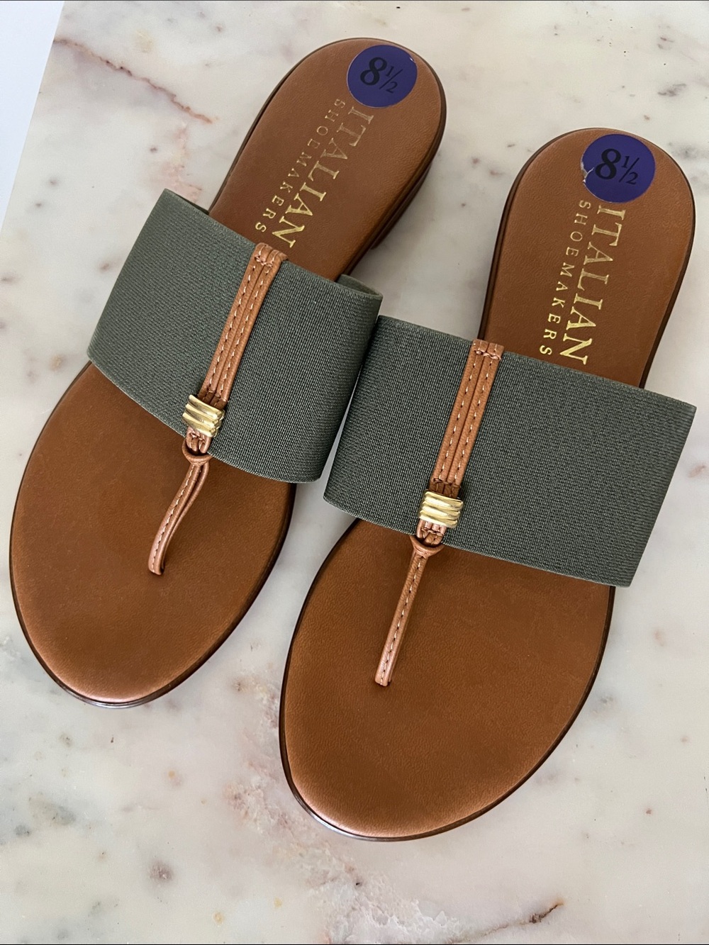 Italian Shoemakers Olive Green and Tan Slide Sandals